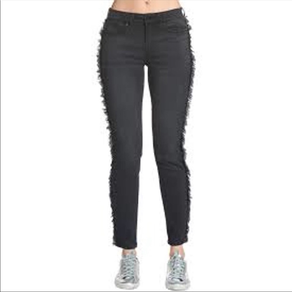ELAN Fringe Denim Jeans INTERNATIONAL FRAY SIDE Black Skinny - Picture 12 of 13